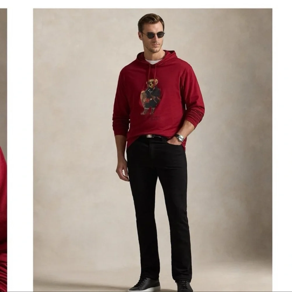 Polo by Ralph Lauren Red Bear Graphic Hooded Long-Sleeve Shirt